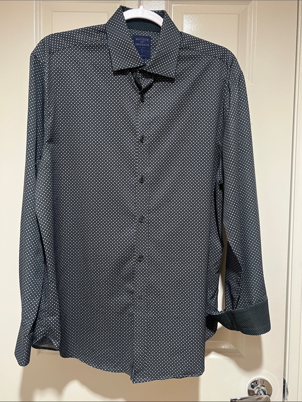 Men's Navy Society of Threads Microdot Long-Sleeve slim fit  Dress Shirt size M